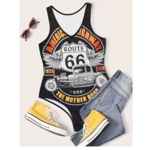 Plus!  Car And Letter Graphic Tank Bodysuit